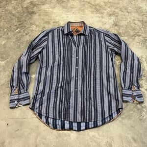 Robert Graham Men's Long Sleeve Woven Striped Shirt Button Down Blue Size Medium